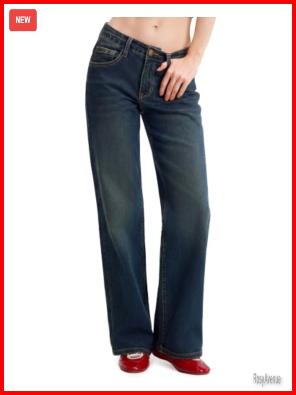 Stretchy Mid Low Rise Straight Leg Jeans Baggy Denim Pants